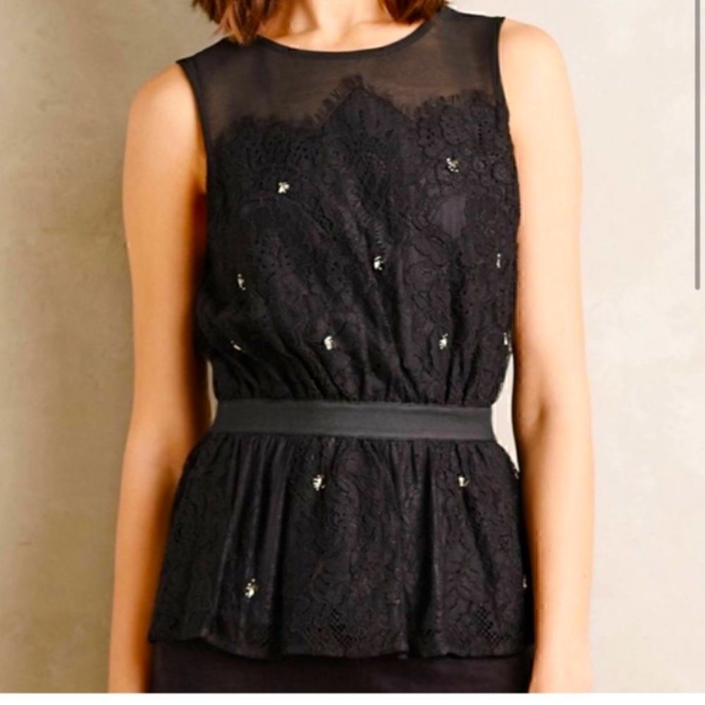 Meadow Rue embellished lace peplum top